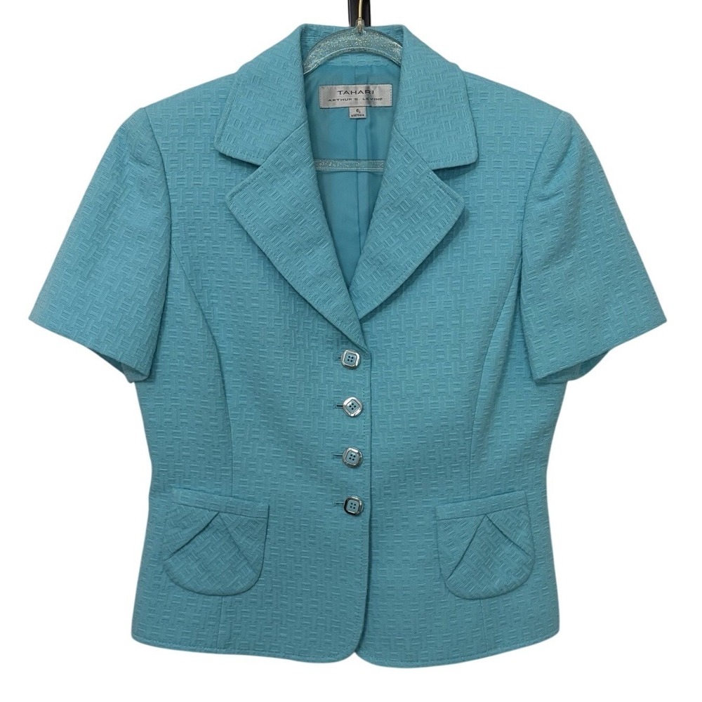 Tahari ASL Womens Blue Preppy Blazer Top Office Siren Old Money Country Club